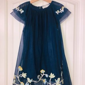 Navy Zara Girls Size 7 Embroidered Layered Dress